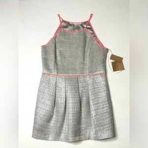 RACHEL Rachel Roy Silver Metallic Fit & Flare Dress with Pink Trim Size XL